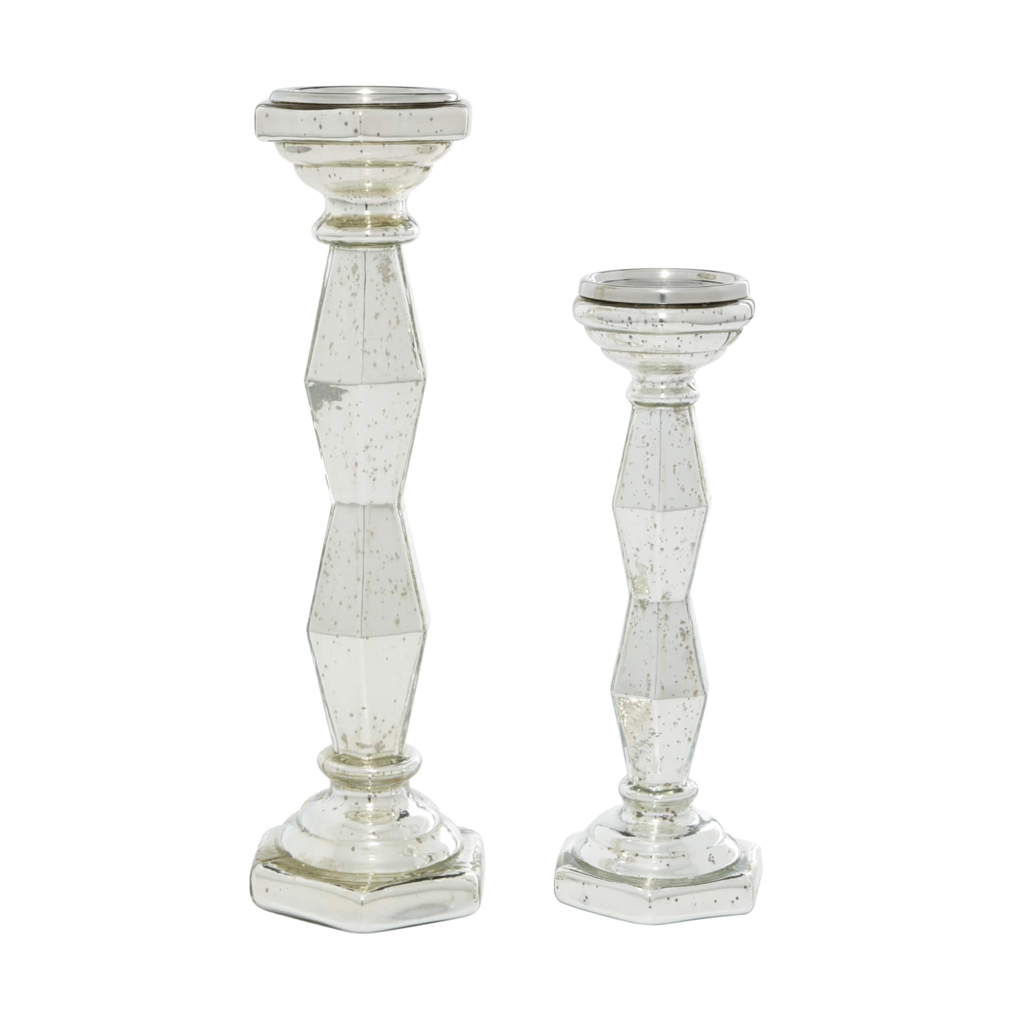 Silver Glass Glam Candle Holder Set